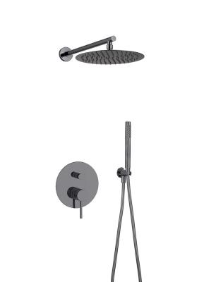 China OEM Rain Shower With Handle Brass Annular Knurl Gun Metal zu verkaufen