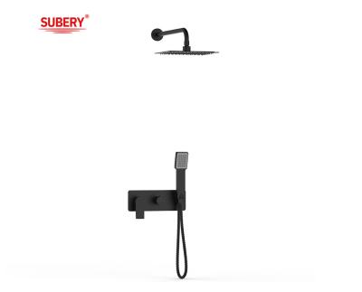 China Single Lever Concealed In-Wall Bath Or Shower Mixer With Diverter Rainshower Handshower Bath Matt Black Brass Tap Faucet en venta