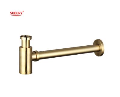 China Brushed Golden Lavatory Basin Waste Siphon Bathroom Wash Basin Drainer for sale