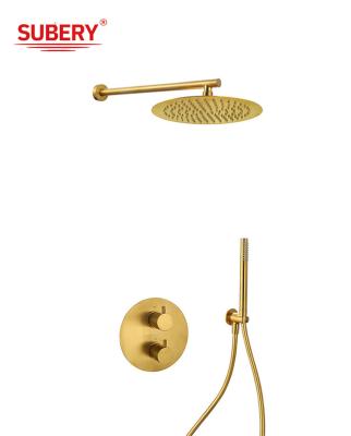 China Concealed In Wall Thermostatic Faucets Brushed Golden Brass OEM Round for sale