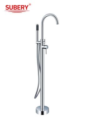 Chine Faucet de salle de bain en laiton chrome autonome OEM à levier unique au sol monté avec un déviateur à vendre