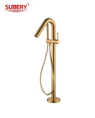 China Rose Golden Brass Free Standing Bathtub Faucet OEM Single Lever Floor Mounted for sale