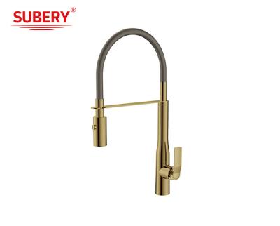 China Brushed Golden Brass Kitchen Sink Faucets Single Lever for sale