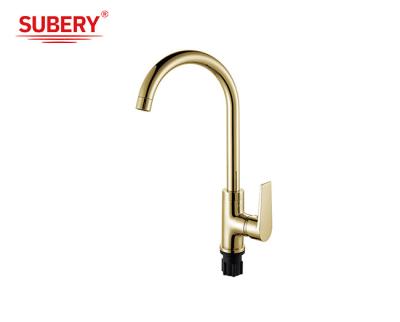 China Single Lever Kitchen Sink Faucets Golden Brass Cold And Hot OEM for sale