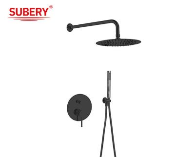 China Matt Black Classical In Wall Shower Faucet Brass Annular Knurl Handle for sale