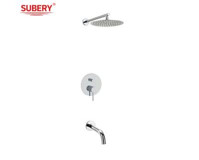 China Concealed In Wall Shower Faucet Brass Annular Knurl Handle Chrome OEM Bathroom Bathtub for sale