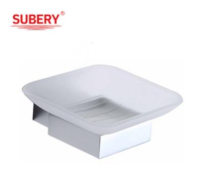 China Style Stainless Steel Soap Holder Glass Soap Dish Transparent Soap Box Wall Hanging for sale