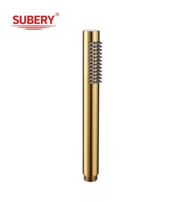 China Brass microphone handshower hand shower for shower column brushed golden bathroom silicon nozzle easy cleaning round OEM for sale