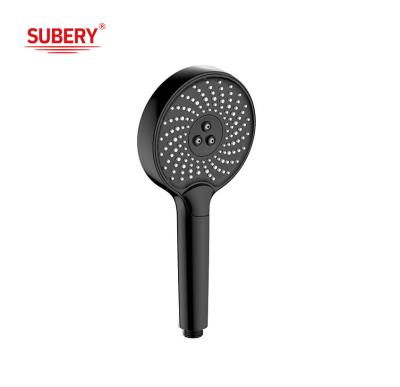 China Plastic Hand Showers ABS 3 Function Column Black Liquid Silicon Nozzle Round Easy Clean OEM for sale