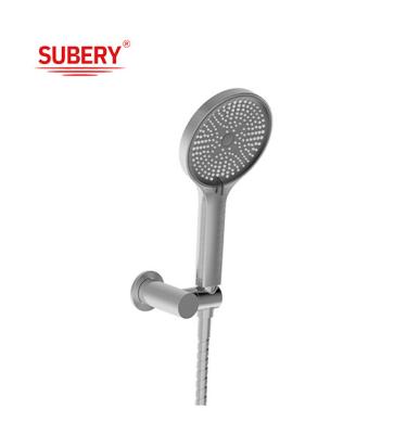 China ABS Plastic 3 Function Hand Showers Gun Metal Big Round Bath Liquid Silicon Nozzle Easy Cleaning for sale