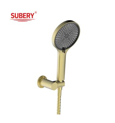 China Brushed Golden Hand Showers Liquid Silicon Nozzle Round Easy Cleaning OEM for sale