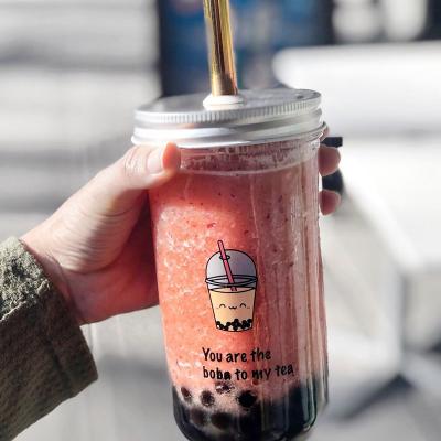 China 500ml 700ml Reusable Wide Mouth Glass Bubble Tea Smoothie Mason Jar Boba Cup with Bamboo Lid and Straw en venta