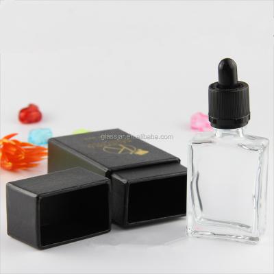 Cina new type 1/2 oz white rectangular glass bottle 30ml square glass dropper bottle with gift box packing in vendita