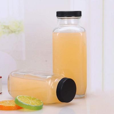 Κίνα 2oz 6oz 8oz 10 oz 12oz 16 oz 500ml clear french square beverage glass bottle Smoothies coffee cold press juice bottles with lids προς πώληση