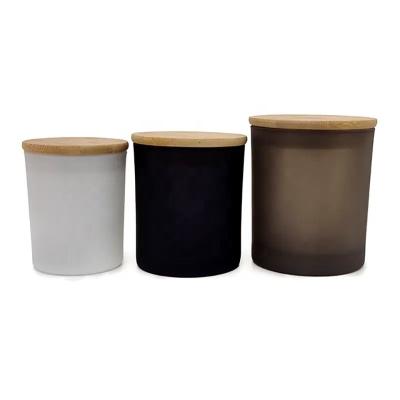 中国 8oz 10oz black Frosted Glass Matte luxury empty candle jar with wooden lids candle emty jar in bulk 販売のため