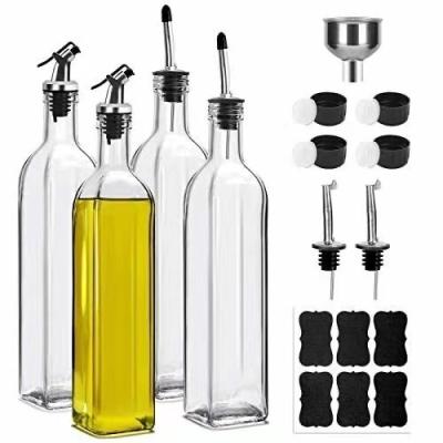 China Factory Produced Luxury Clear Square Empty Cooking Olive Oil Glass Bottle with Lid for sale