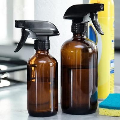 China Travel Empty Amber Glass Spray Bottle Essential Oil Cleaning Refillable Trigger Bottle Liquid Soap glass bottles 500 ml à venda