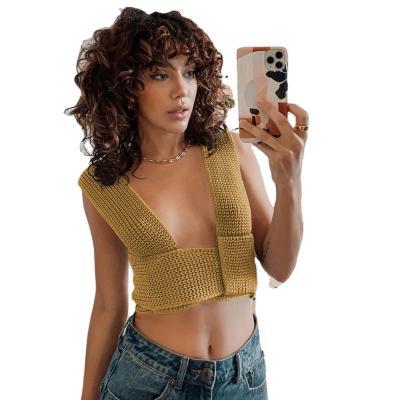 China Sexy Clothing Jumper Summer Bow Cross Strap Sleeveless Crop Top DIY Women QUICK DRY Knitted Sweater Vest for sale