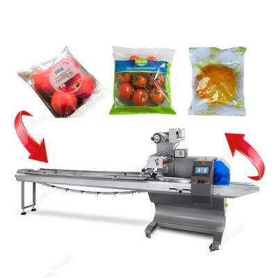 China Food Fruits tray packaging machine automatic pillow flow packing machine horizontal wrapping machine sealing vegetables meats snacks for sale