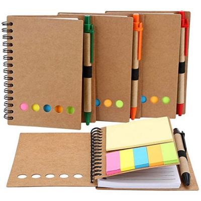 China JUNWEI-STICKY NOTE Self-adhesive Novelty Combined Mini Recycle Wrapping Paper Spiral Notepad with Sticky Note and Pen for sale