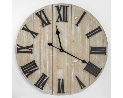 China Antique Style Wooden Wall Clock Round Shape Vintage World Distressed Decorative Time Clock for sale