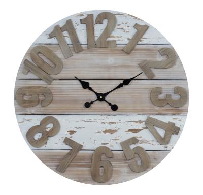 China Amazon hot sale vintage style wall clock large round shape large number wooden American style distressed antique rustic whitewsah for farmhouse for sale