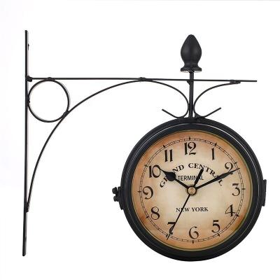 China European style antique style metal double side wall clock wall decoration OEM customized for living room for sale