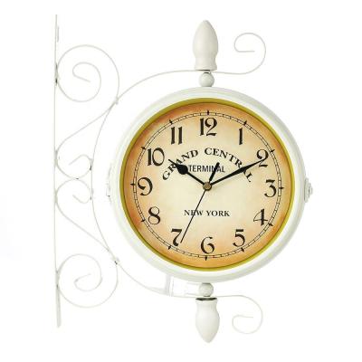 China Classic Antique Style Metal Double Sided Quartz Outdoor Clock Garden Decorative Unique Railway Station Use for sale