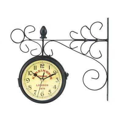 China Antique Style Hanging Wall Clocks Garden Decoration Two Sides Station Metal Double Side Clock For Sale for sale