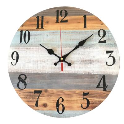 China Cheap Antique Rustic Decorative Vintage Quartz Farmhouse Style MDF Promotion Gift Promotional Style Wooden Wall Clock For Living Room for sale