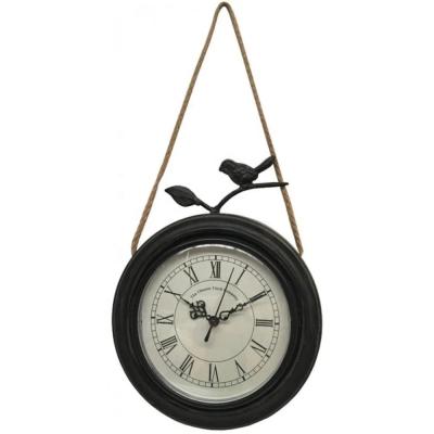 China Promotional Style Antique Black Vintage Rustic Decoration Metal Wall Clock With Rope For Study Room Bedroom for sale