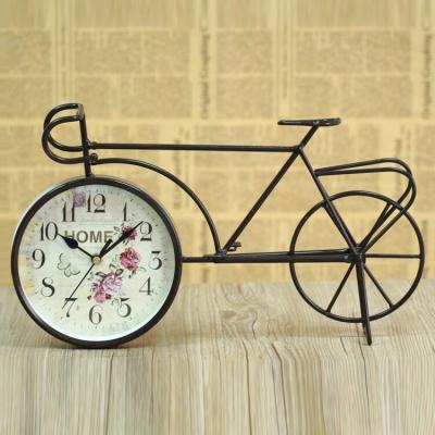 China Promotion Gift Antique Wholese Style Retro Bicycle Styling European Design Silence Desktop Table Clock for Office Bedroom Use for sale