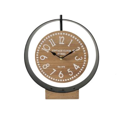 China New Design Decorative Antique Style Fashion Metal Desk Clock Manufacturer Modern Black Wooden Table Clock for Study Bedroom Silent Movement for sale