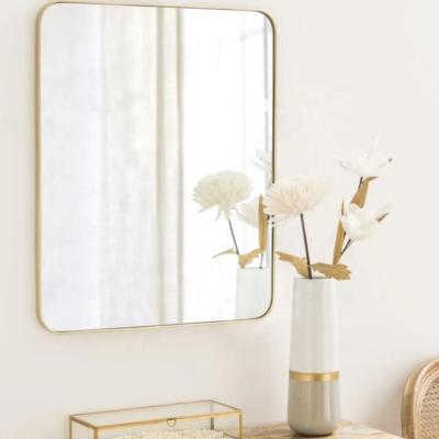 China Simple Design Luxury Gold Modern Elegant Square Bathroom Hotel Bathroom Wall Hanging Decorative Mirror for sale