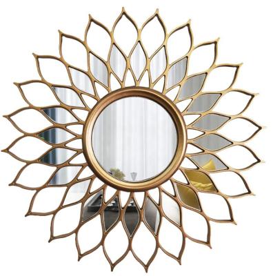 China Beautiful Flower Design 91cm Tall 36inch Luxury Hotel Bathroom Gold Round Decorative Modern Antique Wall Mirror for sale