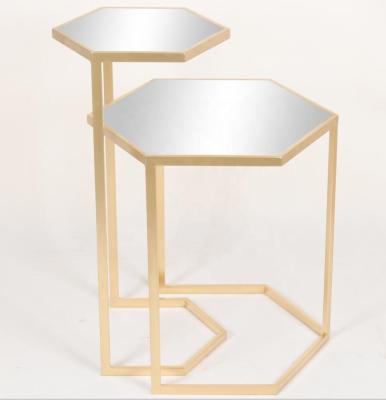 China Factory Direct Wholesale Design Adjustable Luxury Gold Top Single Metal Mirror Side Table Office Coffee Table (Other) for sale