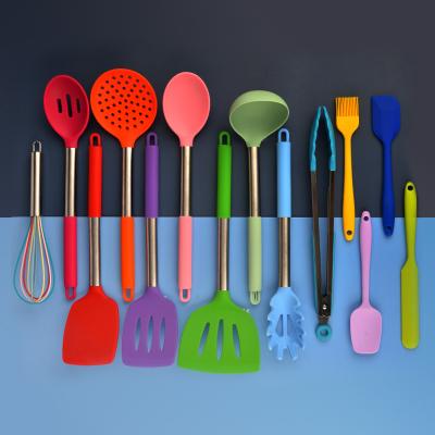 China New Kitchen Accessories Viable 14 Pcs Stainless Steel Multi Handle Cooking Tools Silicone Spatula Kitchen Utensil Set for sale