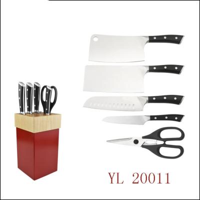 China Viable high end 6 pcs 5 stock 6 bone cr15 cutter slicer chef's knife kitchen knife set with wood block for sale