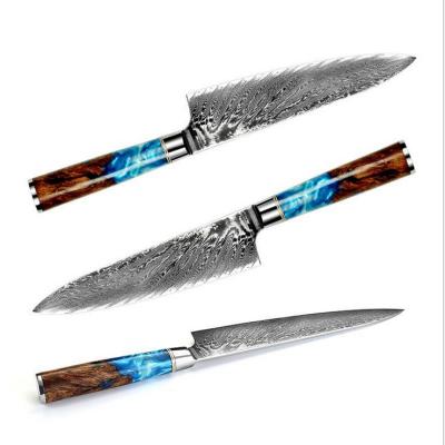 China Viable VG10 Inch Damascus Kitchen Knife 8 Steel Professional Japanese Chef Knife With Resin Handle Color Box for sale