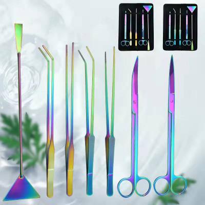 China 6pcs Color Titanium Stainless Steel Premium Viable Aquarium Tools Aquatic Plant Tweezers Scissor Spatula Kits Cleaning Aquarium Tools for sale