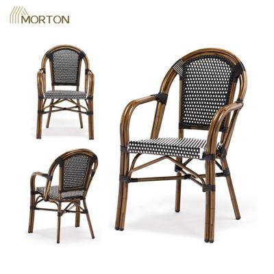 China Modern outdoor restaurant bamboo garden cafe rattan comfort wicker patio chairs with handle for sale