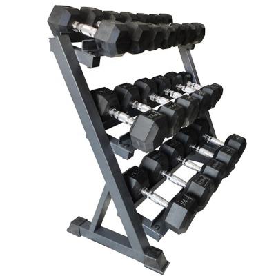 China Fashion. Sport Customized Bodybuilding Equipment Hex Dumbbell Set Storage Rack Rack 3 Row Dumbbell Rack Gym for sale