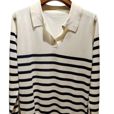 China Anti-pilling latest design cashmere women silk T-shirt sweater with stripe for sale