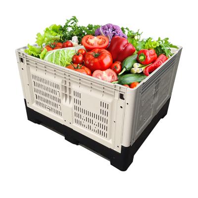 China gery plastic container 4ways collapsible collapsible stackable entry insulated pallet box for fruit storage and transportation for sale