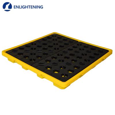 China Spill Pallet Use One Time Yellow Blank Injection HDPE 4 Drum Spill Pallet For Warehouse Storage Ground Use for sale