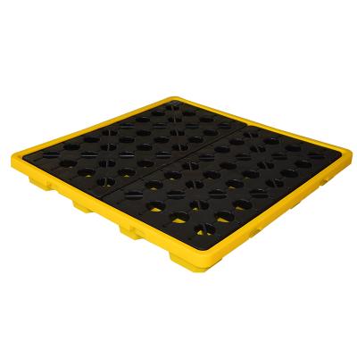 China Suitable for cheap plastic oil drum low profile spill pallet 4 drum with yellow chassis for sale for sale