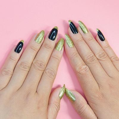 China Design Fake Nails With Gold Simple And Beautiful Regular Glitter Nails Popular Black Nails for sale