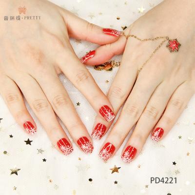 China Nail Art Nail Tips White /red Design Nails Fashion Press On Nails Christmas Snowflake Snow Styles 3D Holiday Party Design Finger for sale