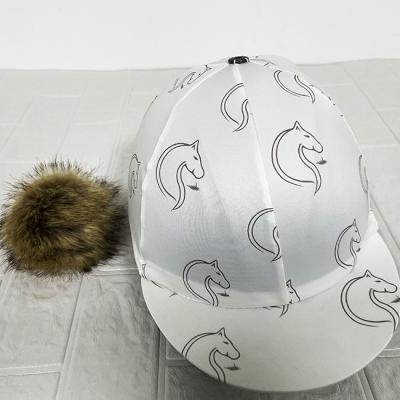 China Professional Equestrian Horse Riding High Quality Sublimation Full Over Print Equestrian Pom Pom Hat Cover for sale