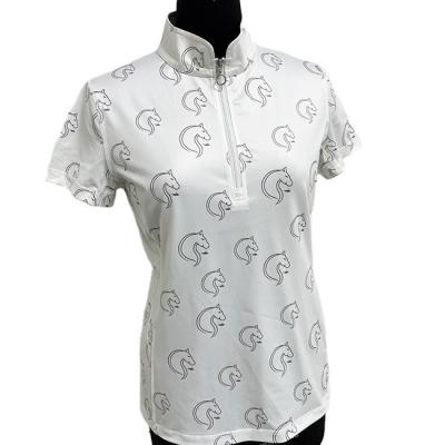 China special hot sale 90%Polyester 10%Elastane full over print short sleeve ladies equestrian show shirt for woman competition for sale